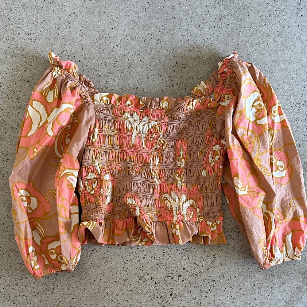 Cleobella Morgan Blouse Smocked Women's Top - Pink and Brown